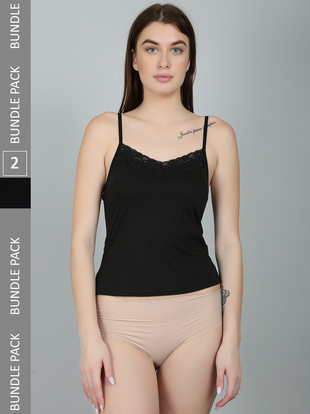 

N-Gal Women Pack Of 2 Cotton Camisoles NCM01-Black-NCM02