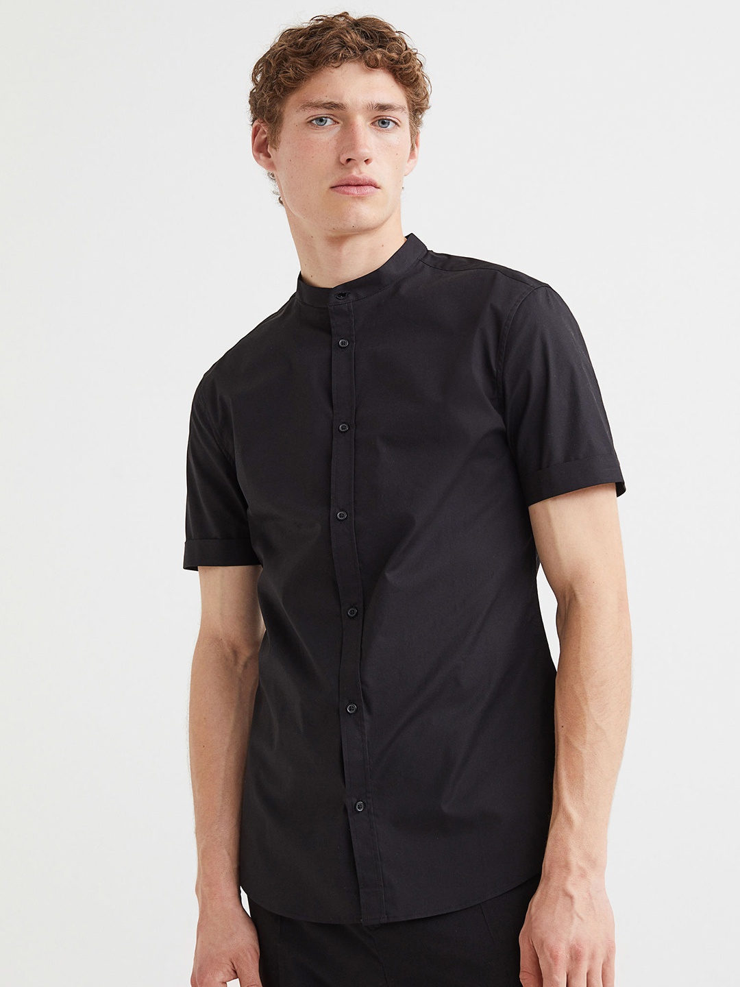 

H&M Men Cotton Shirt Muscle Fit, Black