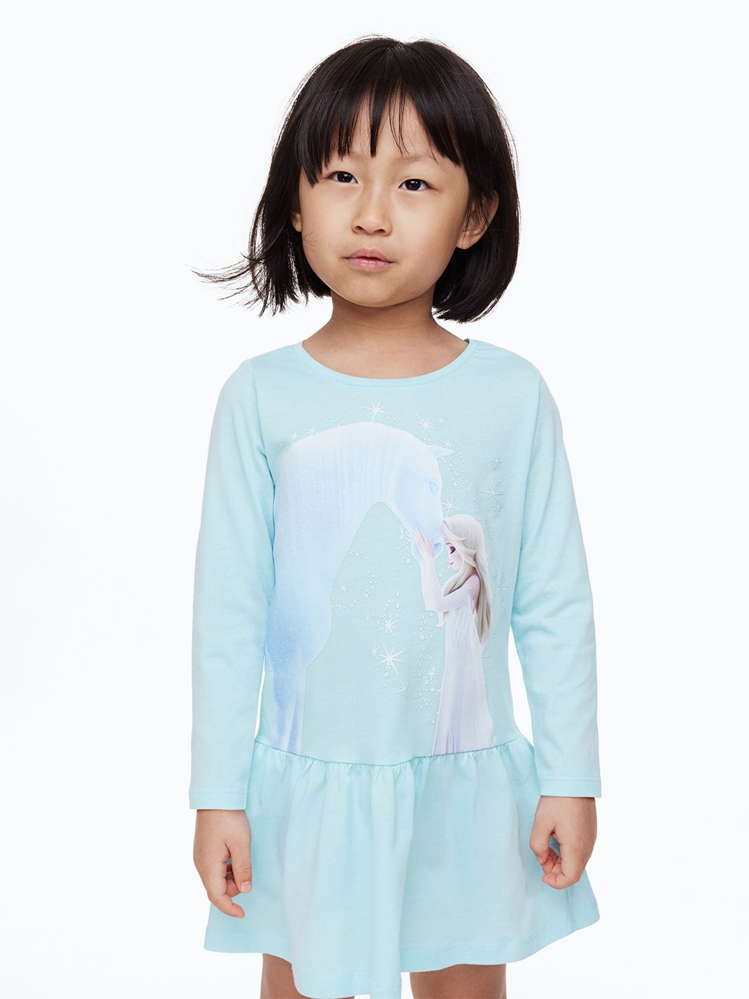 

H&M Girls Frozen Patterned Cotton Dress, Turquoise blue