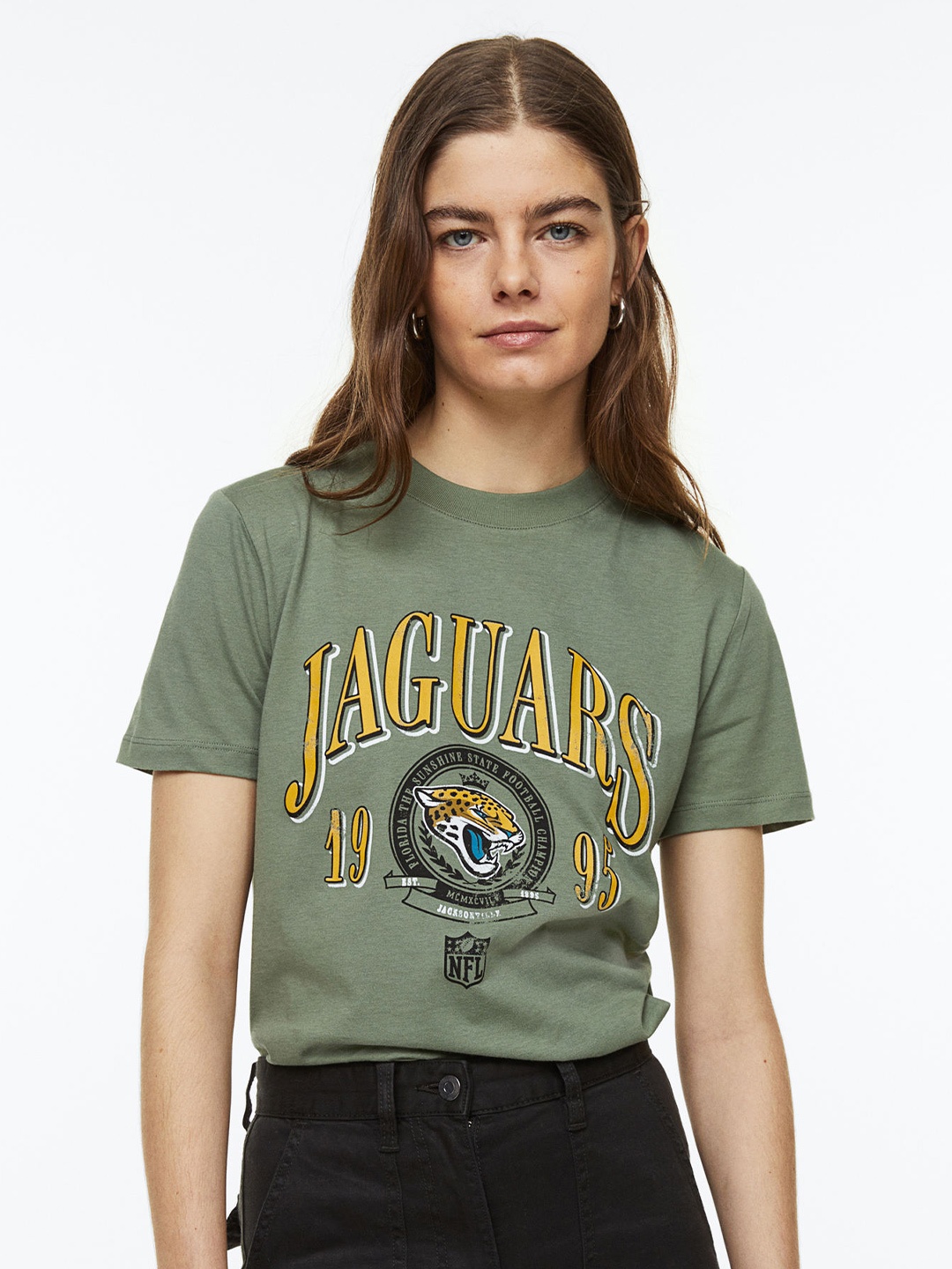 

H&M Women T-Shirt with a Motif, Olive