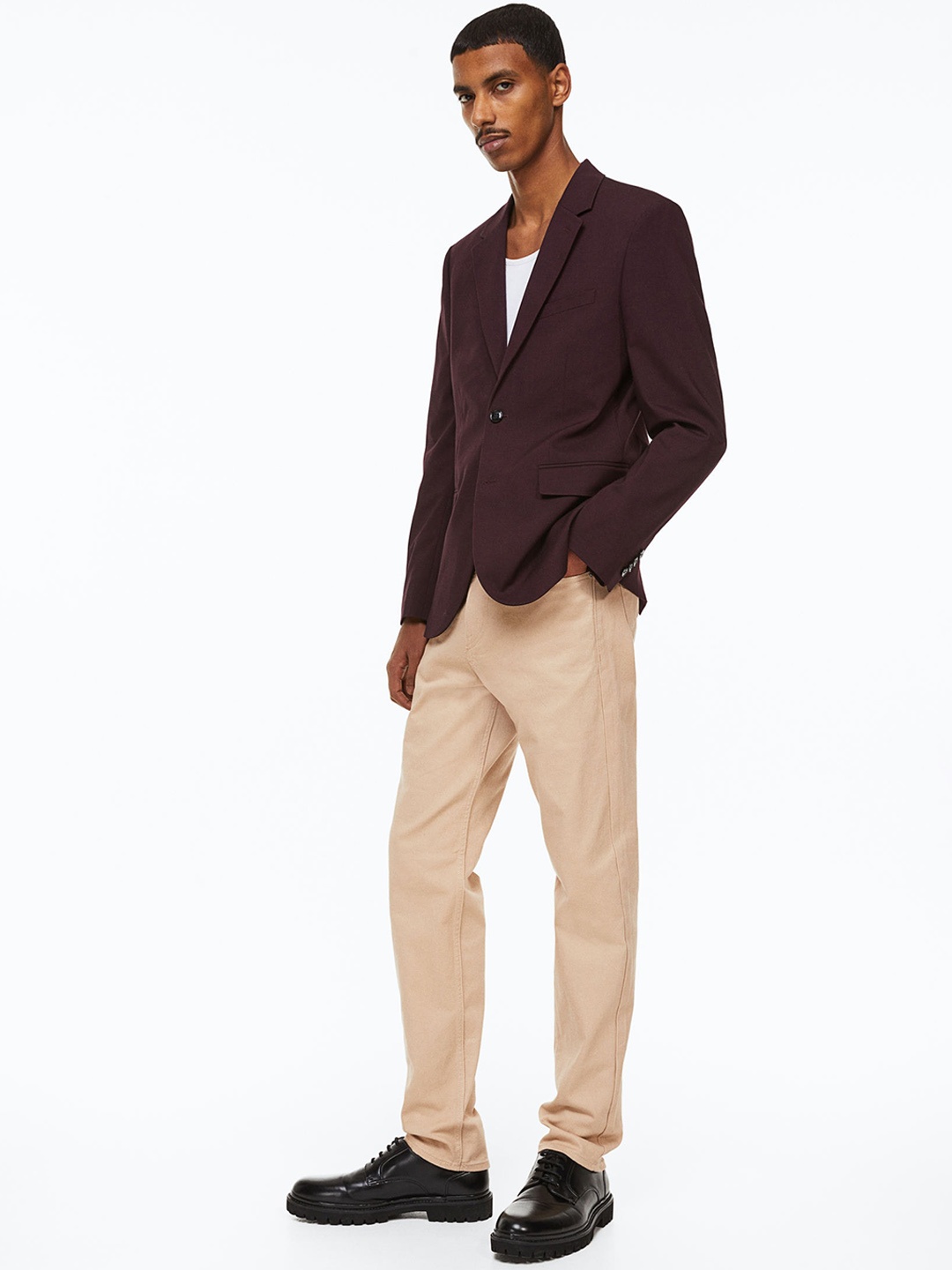 

H&M Men Regular Fit Twill Trousers, Beige