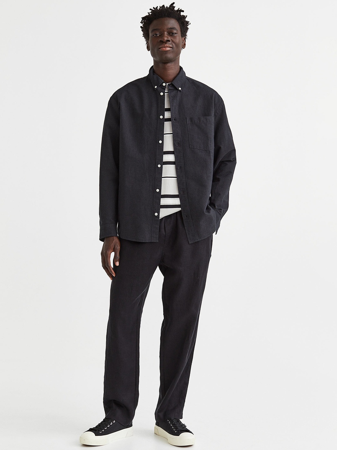 

H&M Men Regular Fit Linen Trousers, Black