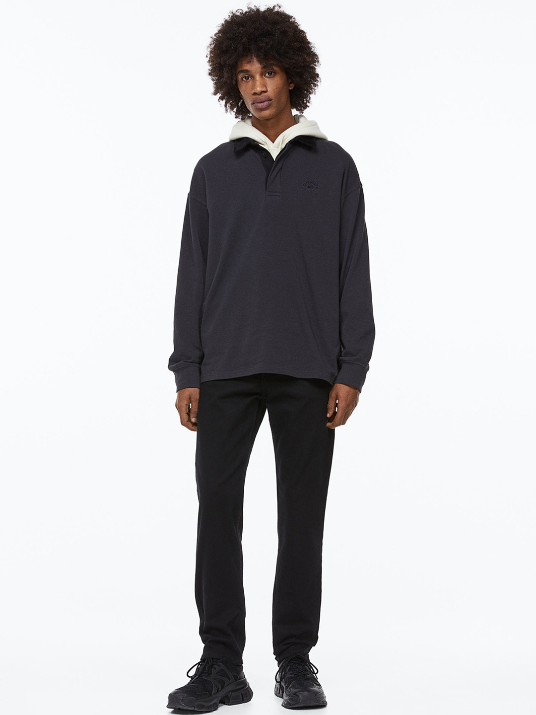 

H&M Men Regular Fit Twill Trousers, Black