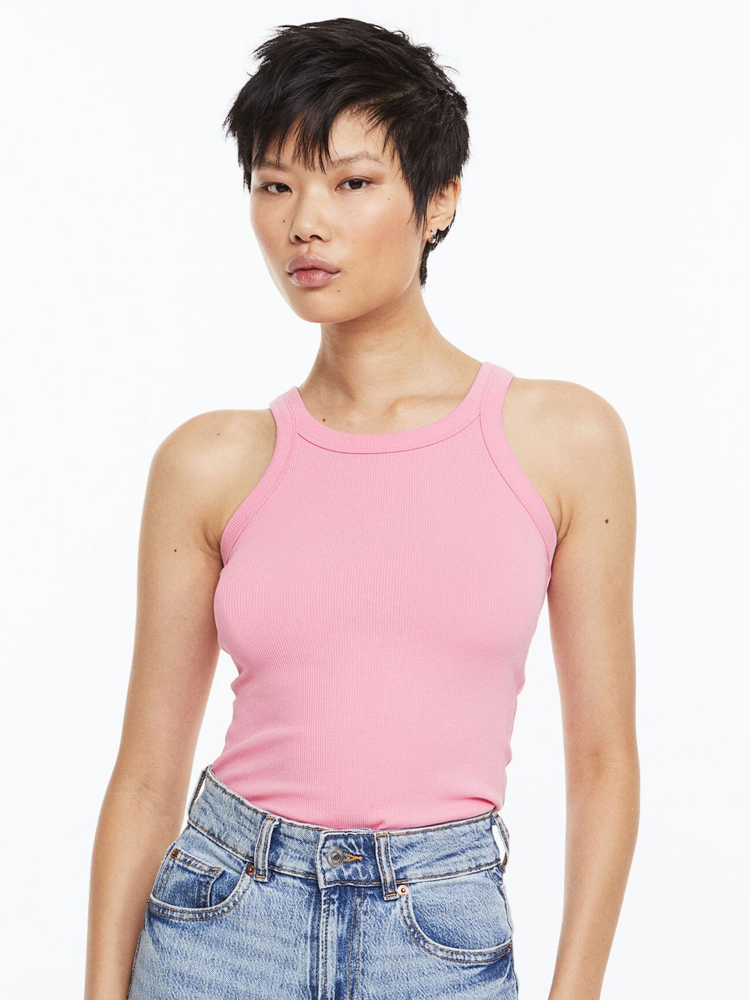 

H&M Women Ribbed Vest Top, Pink