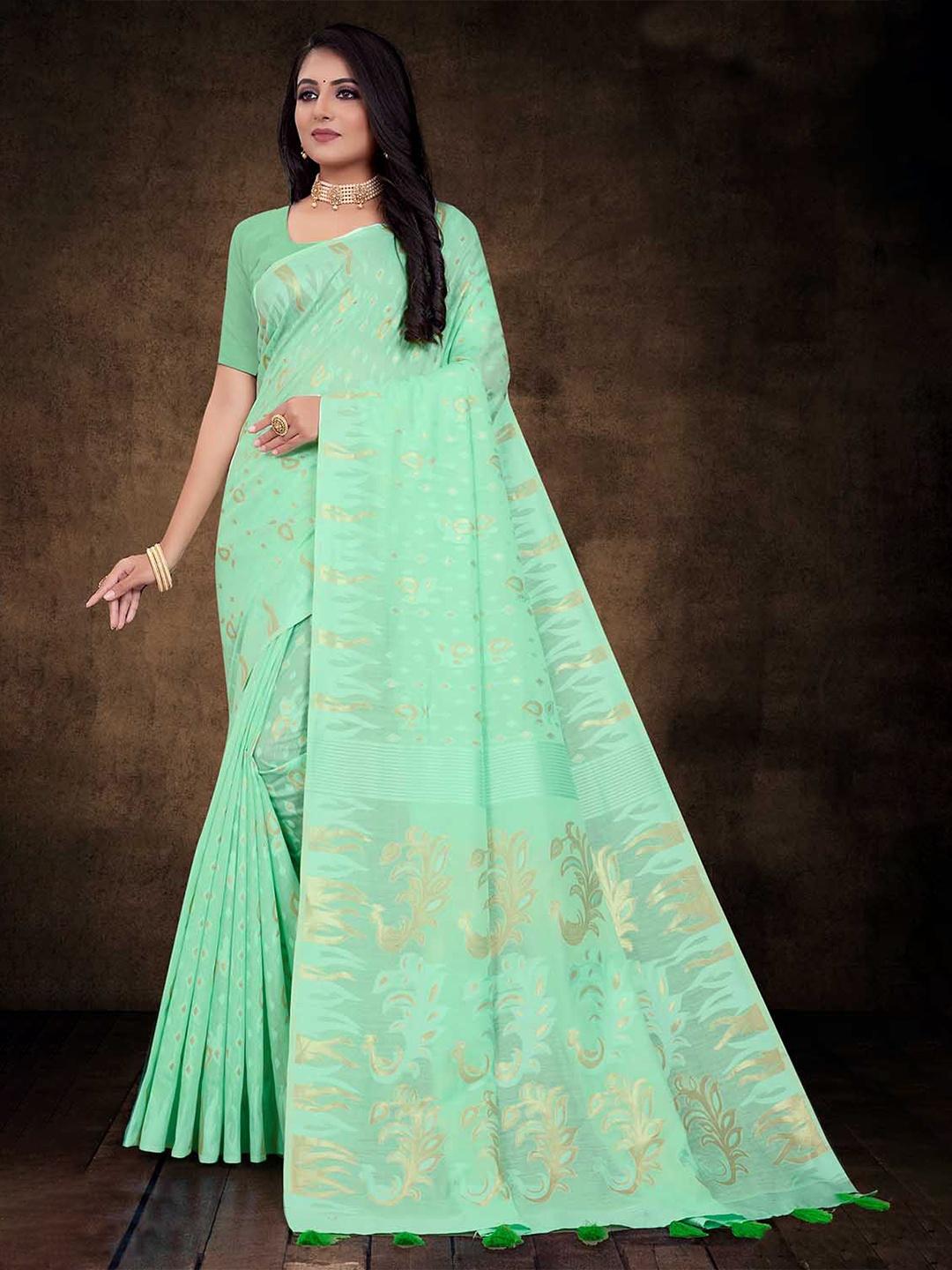 

KARAGIRI Woven Design Zari Saree, Green