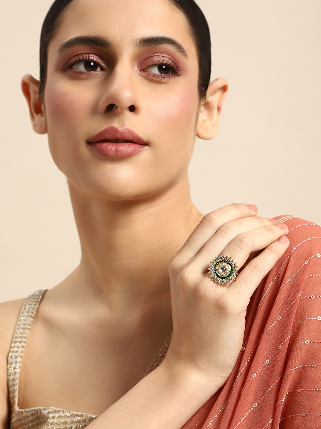 

Anouk Women Stone Studded Adjustable Finger Ring, Gold