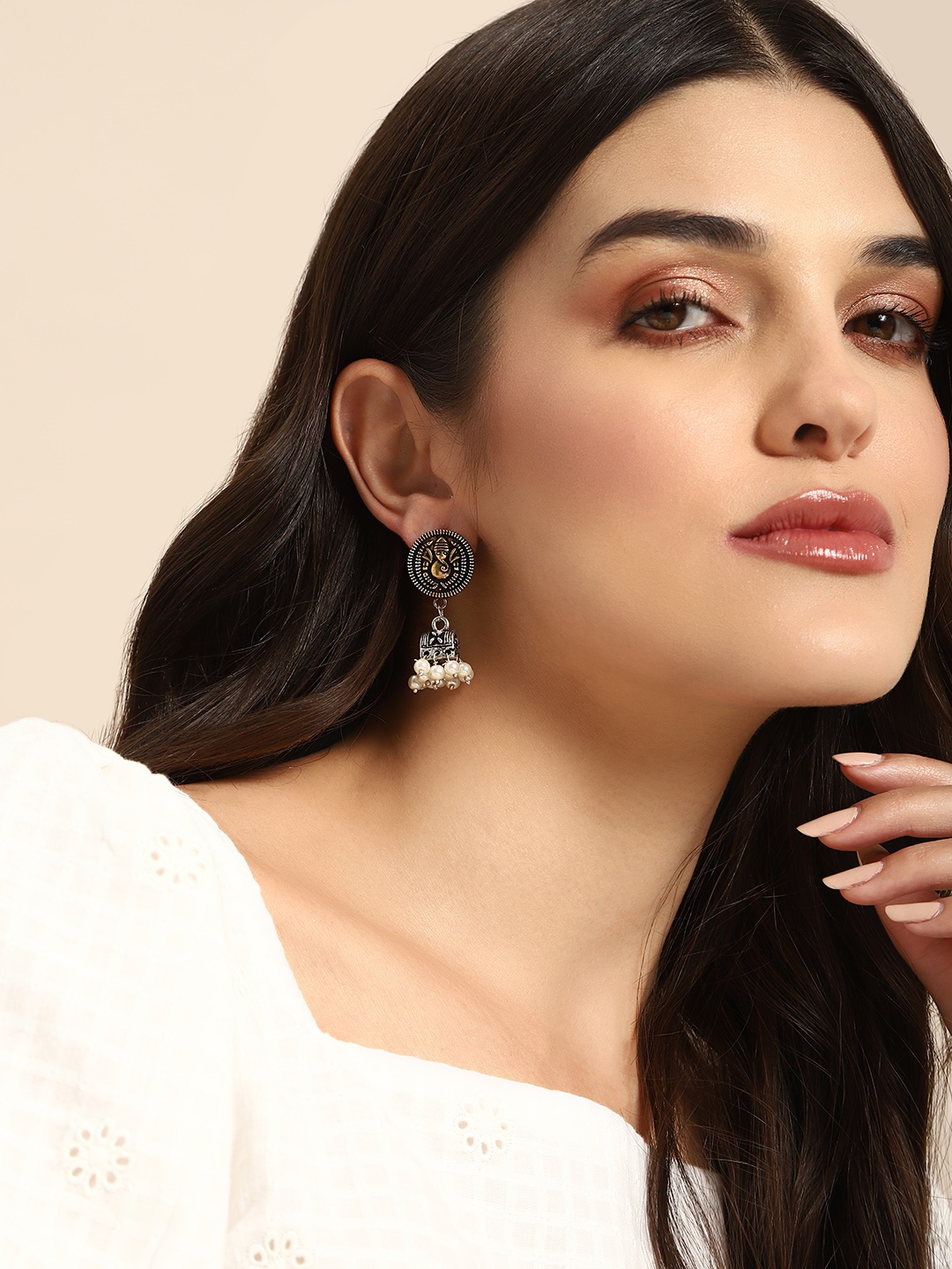 

Anouk Oxidized Ganesha & Canopy Design Circular Drop Earrings, Silver