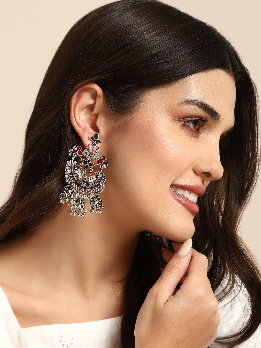 

Anouk Oxidised Studded Drop Earrings, Silver