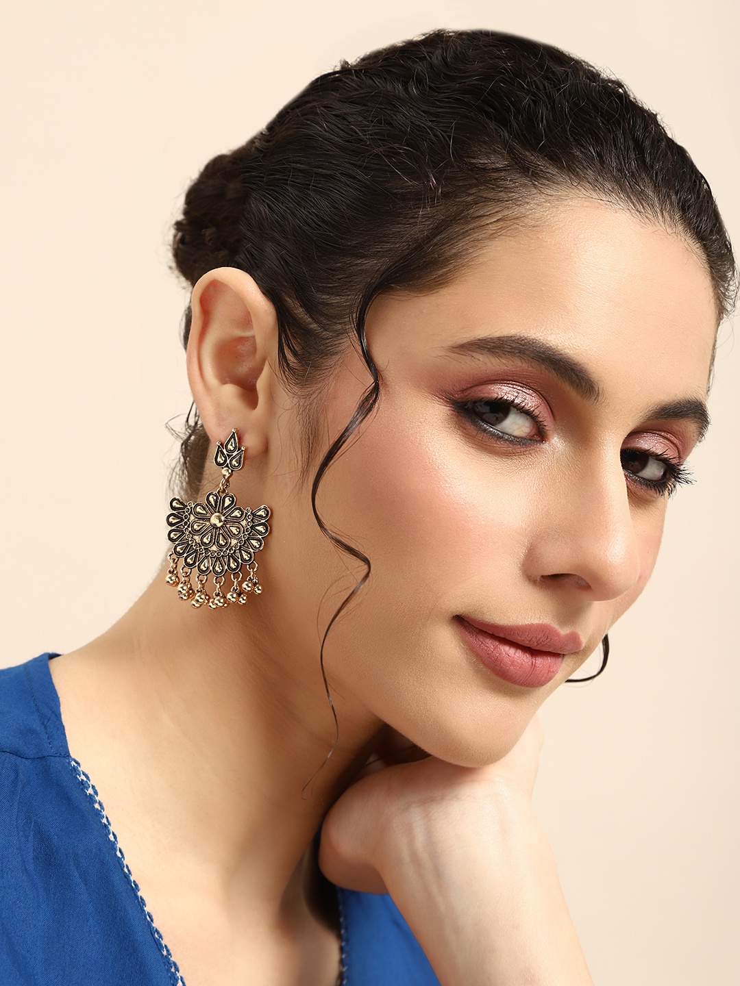 

Anouk Antique Teardrop Shaped Chandbali Earrings, Rose gold