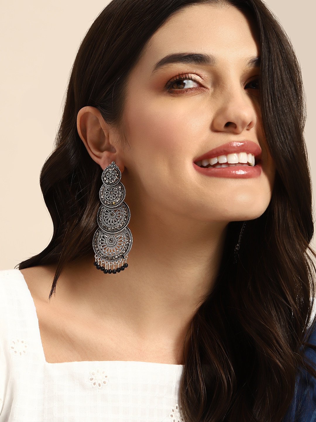 

Anouk Stone Studded Circular Drop Earrings, Silver