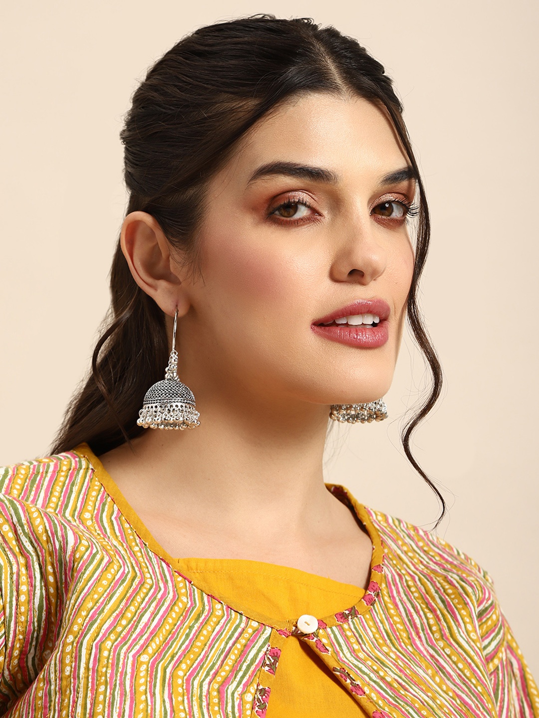 

Anouk Dome Shaped Jhumka Earrings, Silver