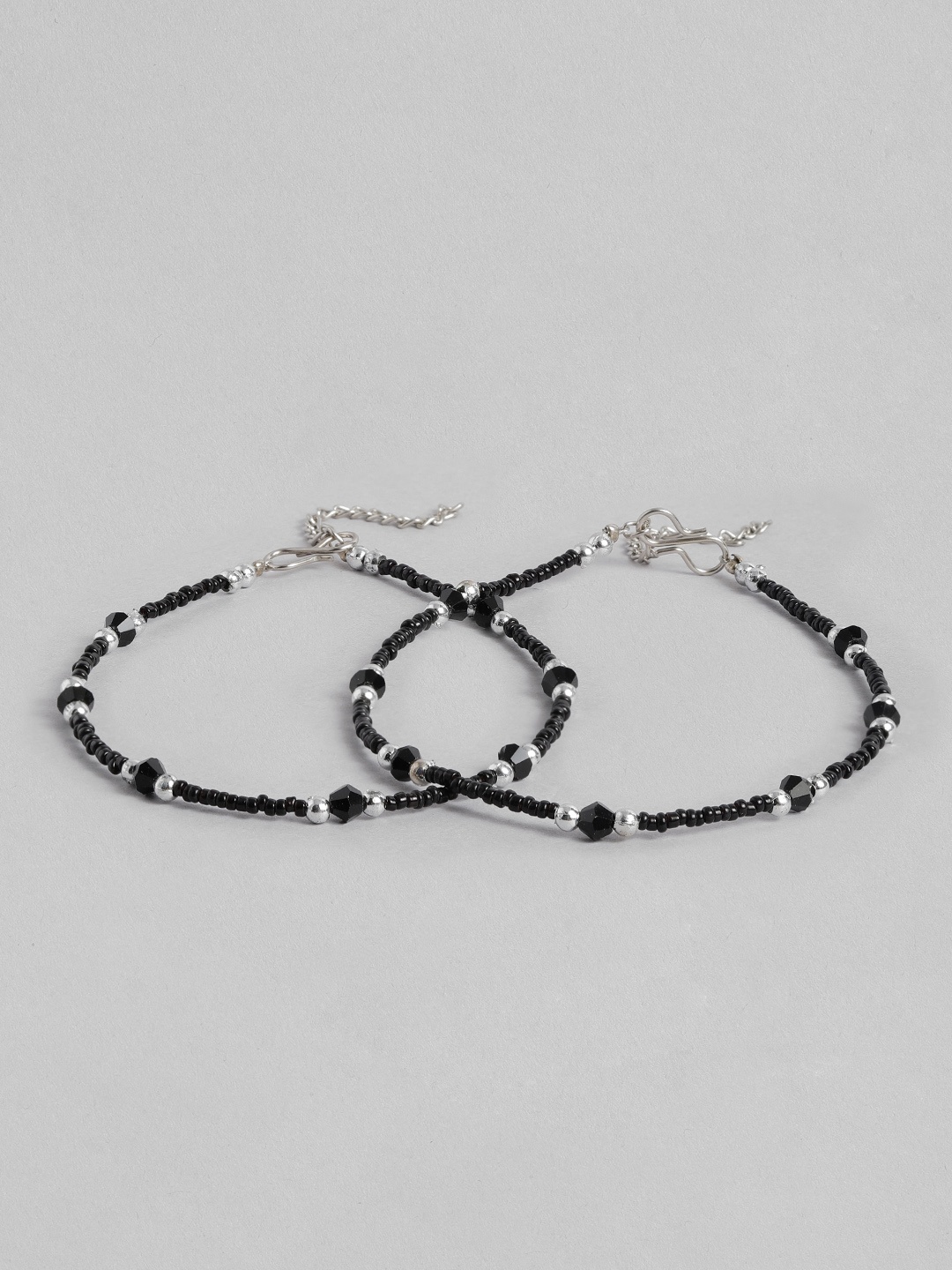 

Anouk Women Set of 2 Beaded Charm Adjustable Anklets, Black