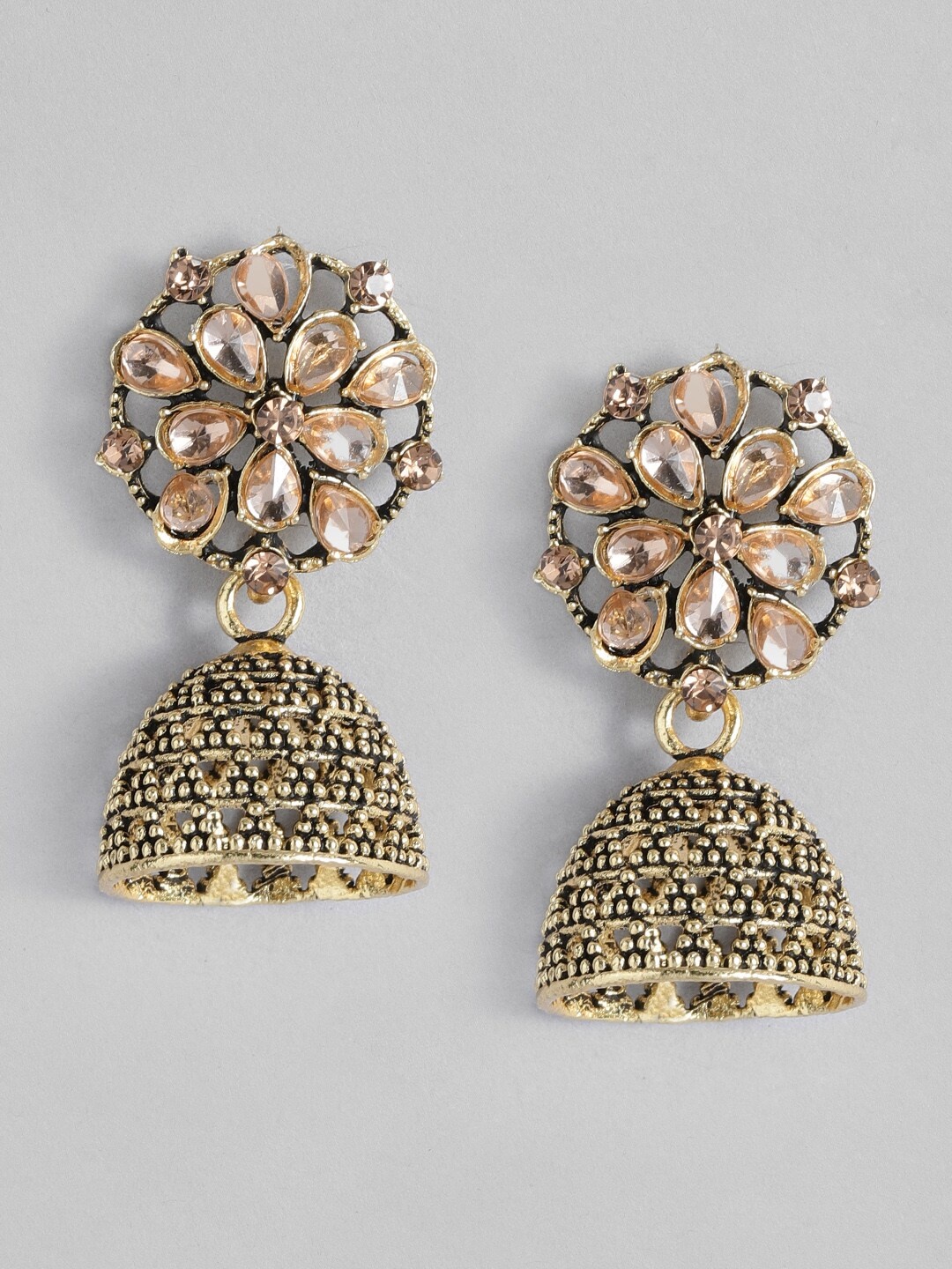 

Anouk Stone Studded Dome Shaped Jhumka Earrings, Gold