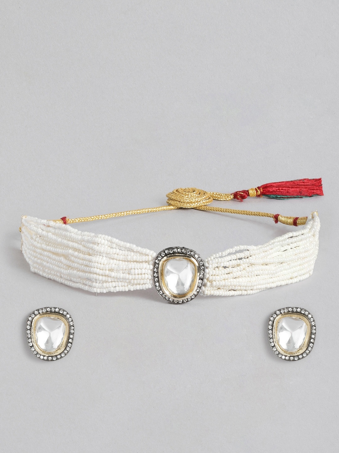 

Anouk Stone-Studded & Beaded Choker Jewellery Set, White