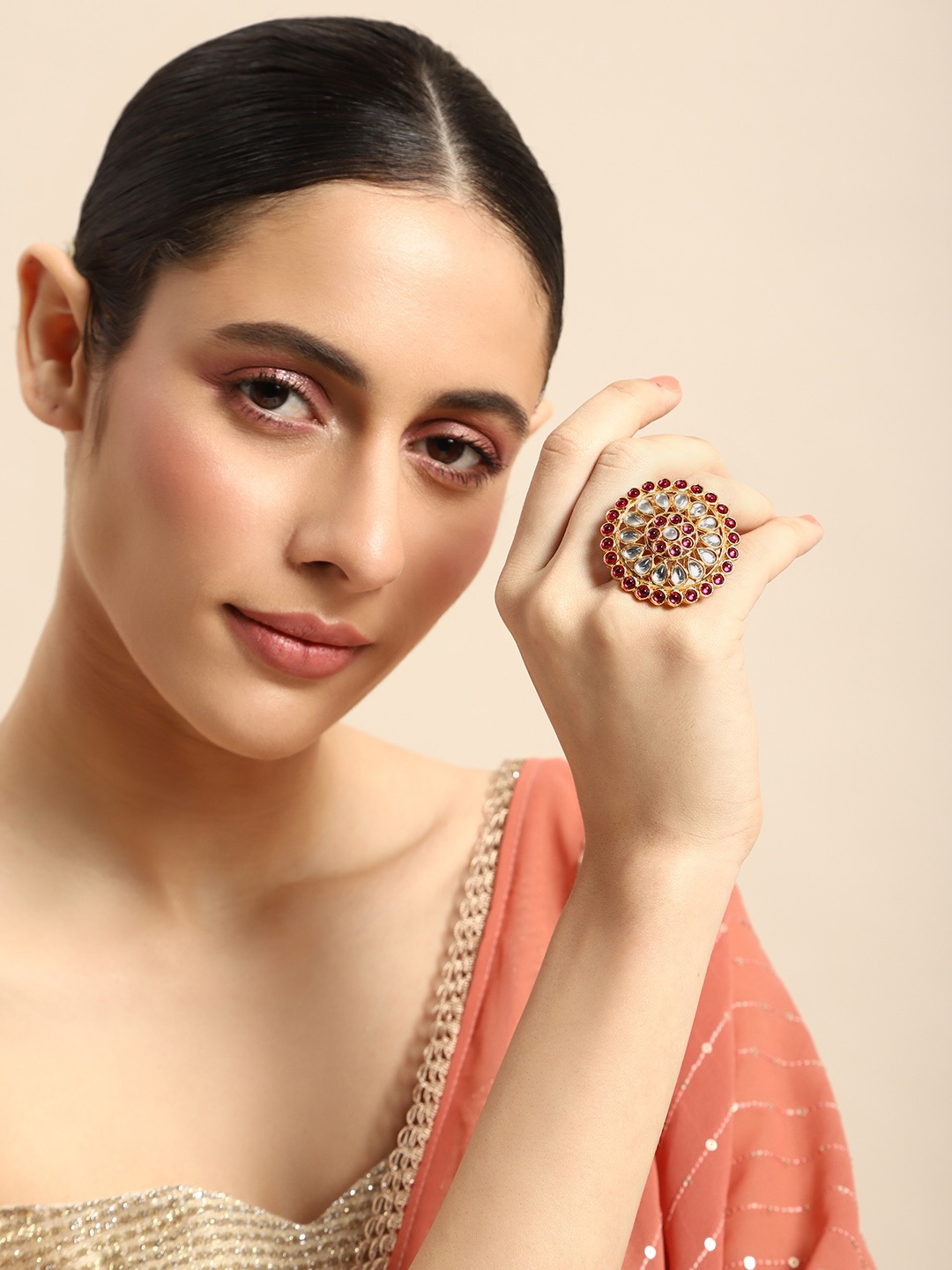 

Anouk Kundan Studded Adjustable Finger Ring, Fuchsia