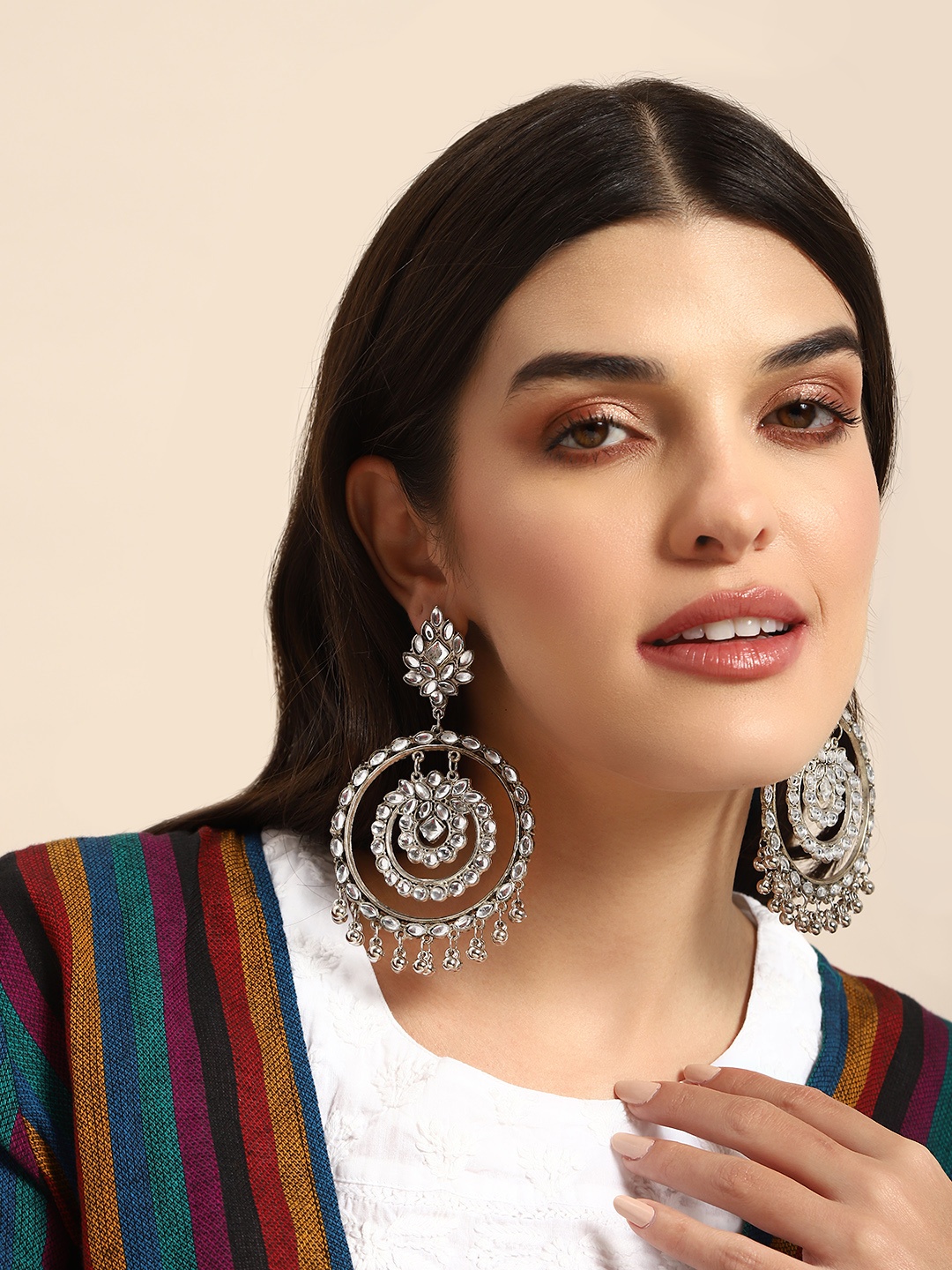 

Anouk Embellished Circular Oxidised Drop Earrings, Silver