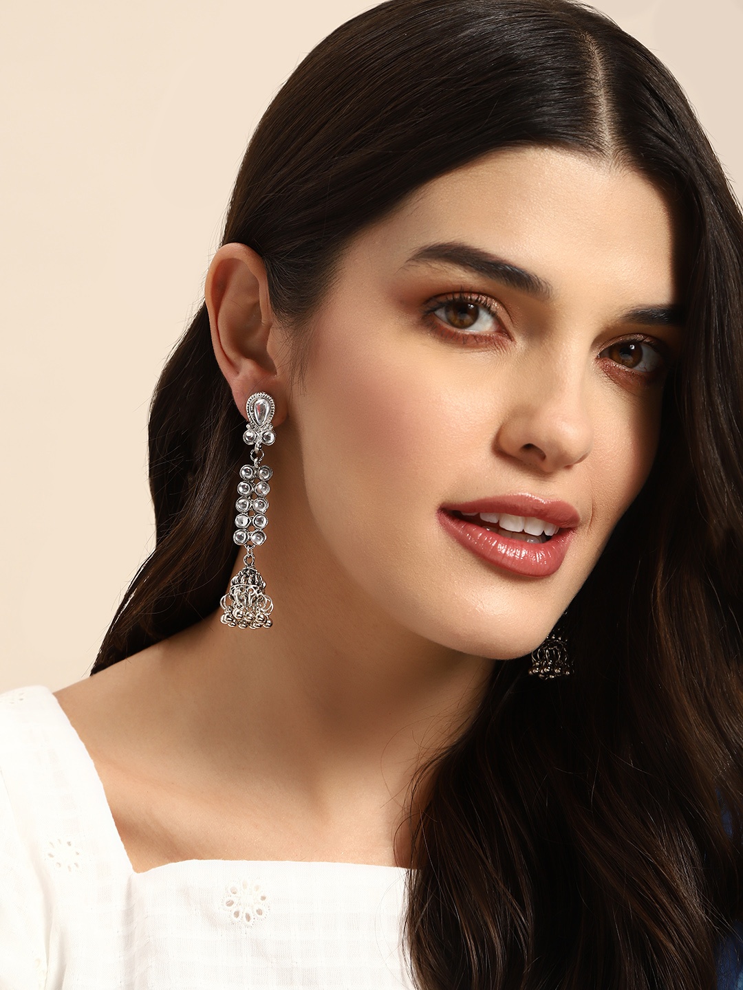 

Anouk Kundan Oxidized Jhumka Earrings, Silver