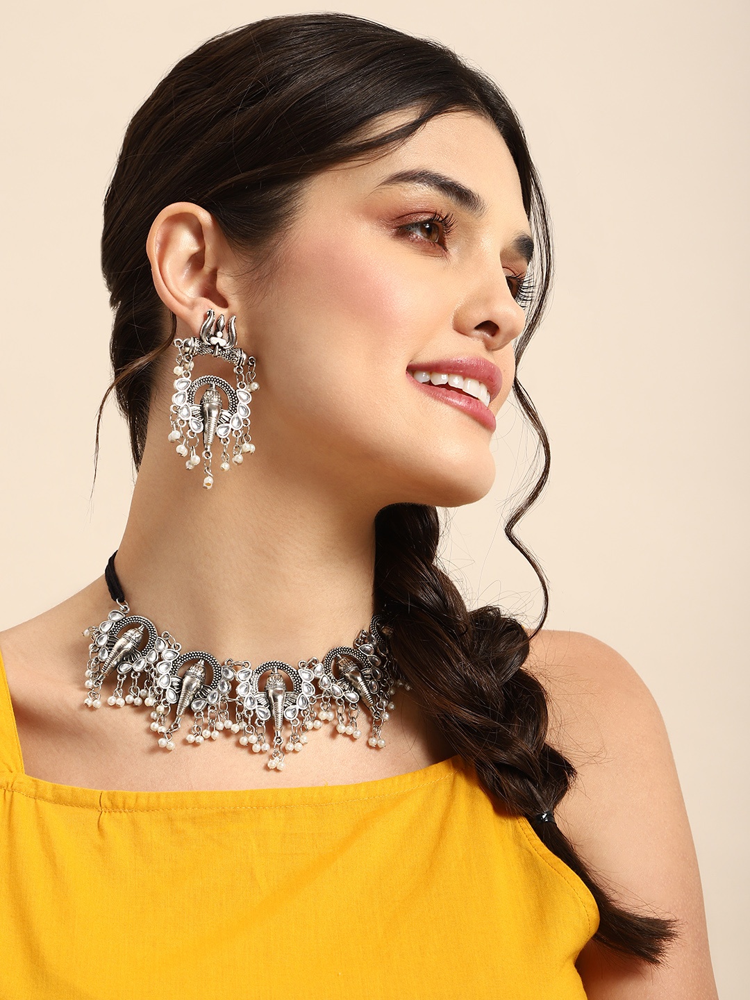 

Anouk Oxidised Ganesha Design Necklace & Earring Jewellery Set, Silver