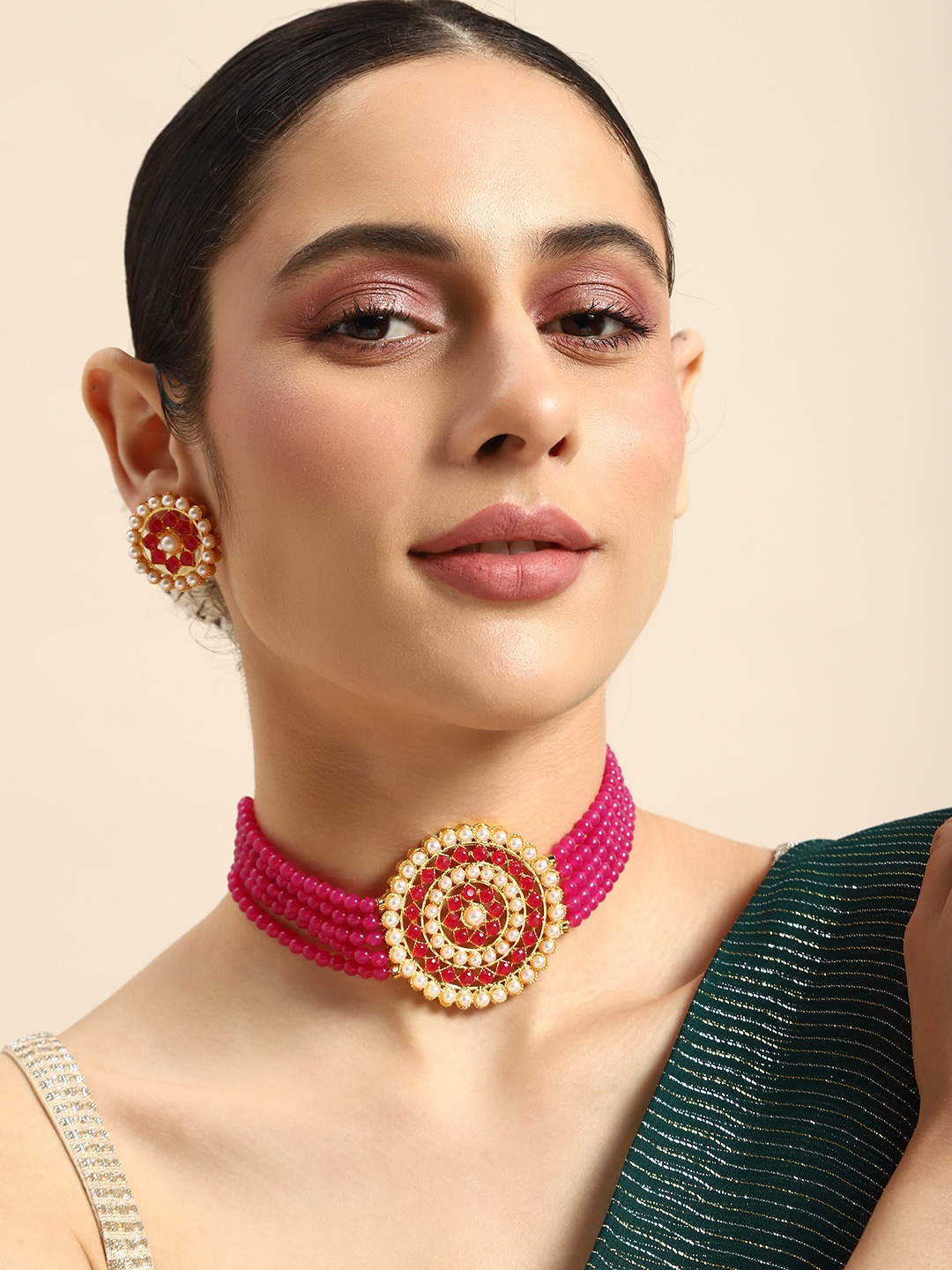 

Anouk Stone-Studded & Beaded Embellished Choker Jewellery Set, Gold