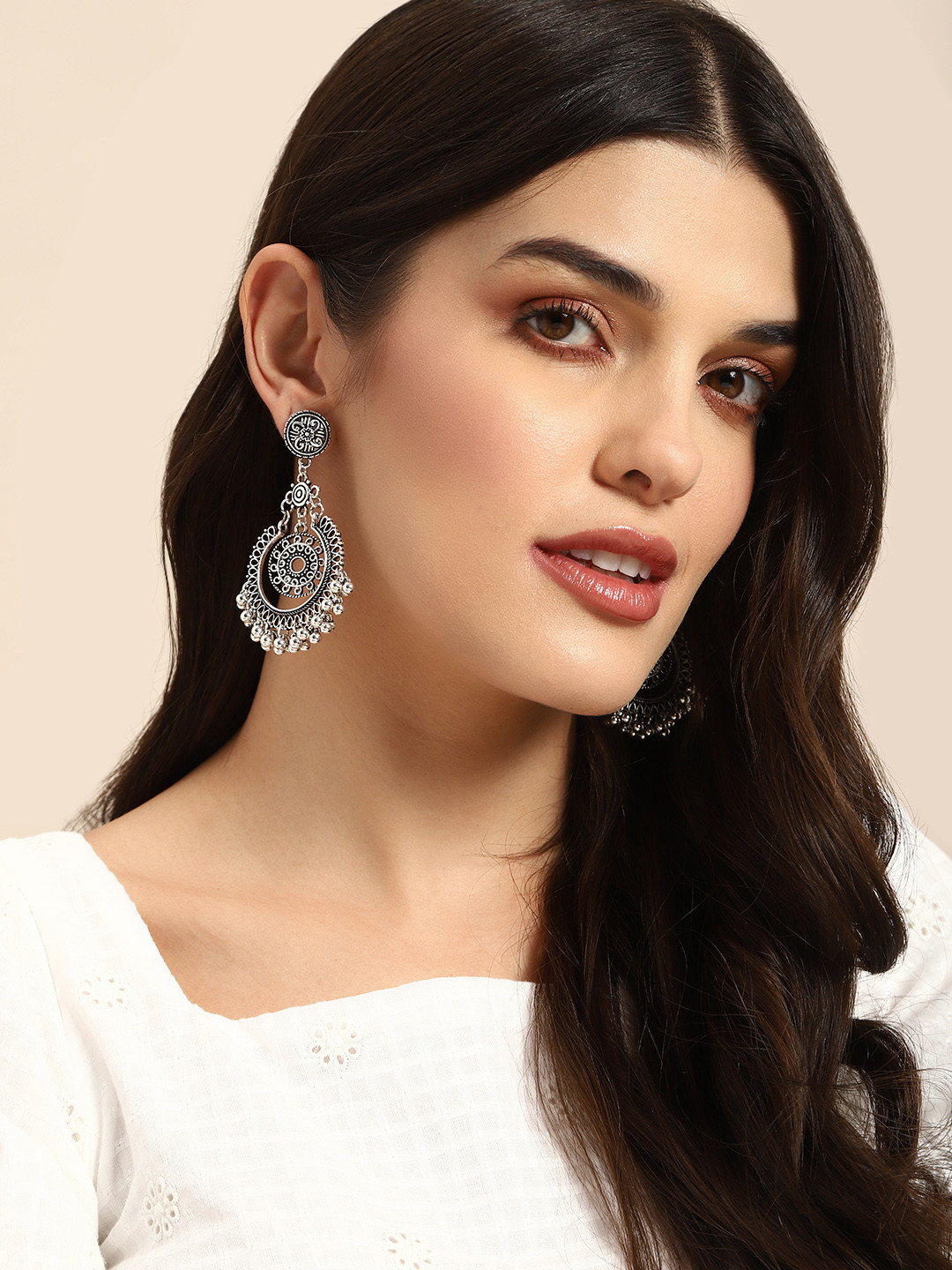 

Anouk Oxidised Circular Drop Earrings, Silver