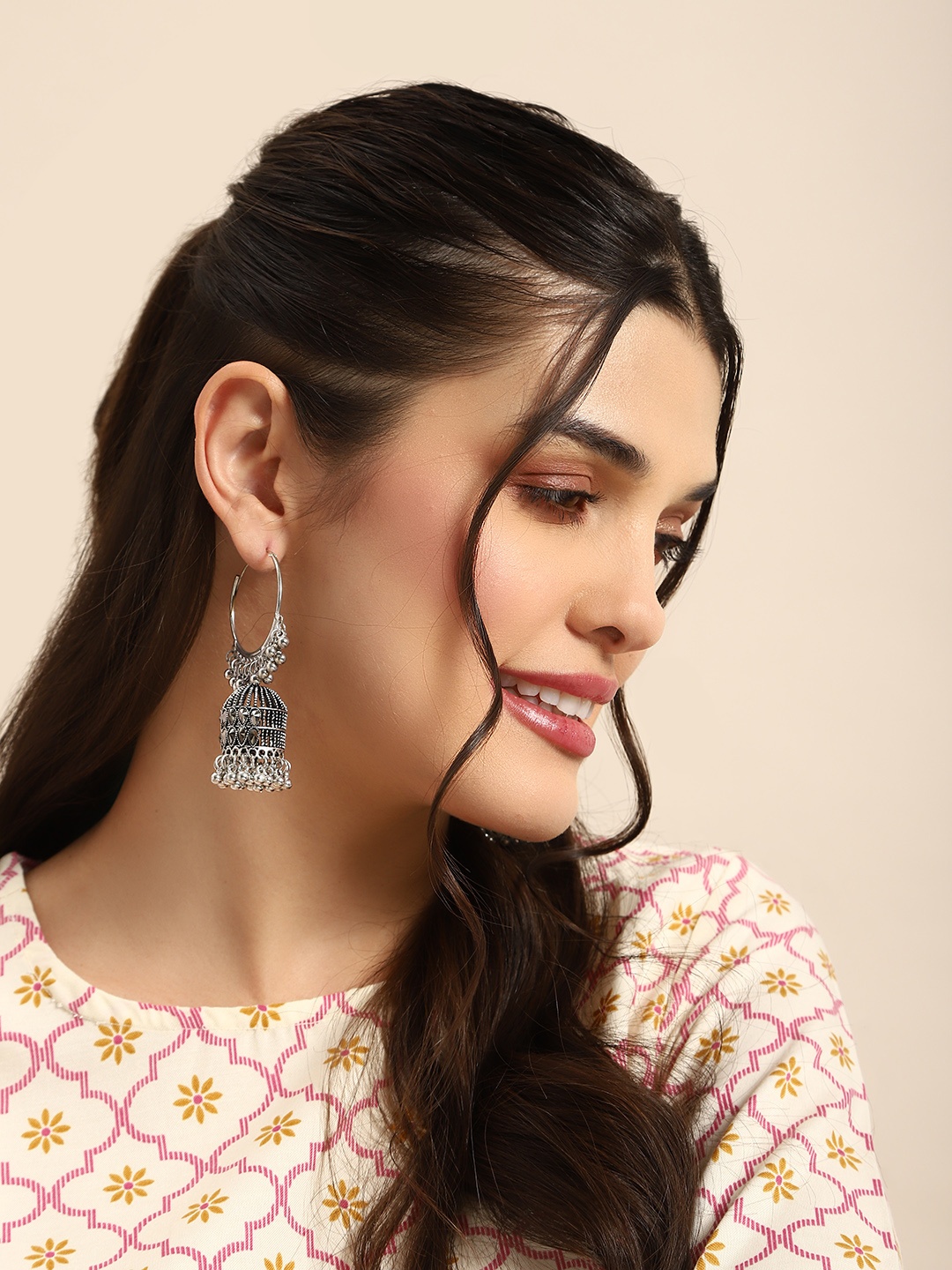 

Anouk Oxidised Dome Shaped Jhumkas, Silver