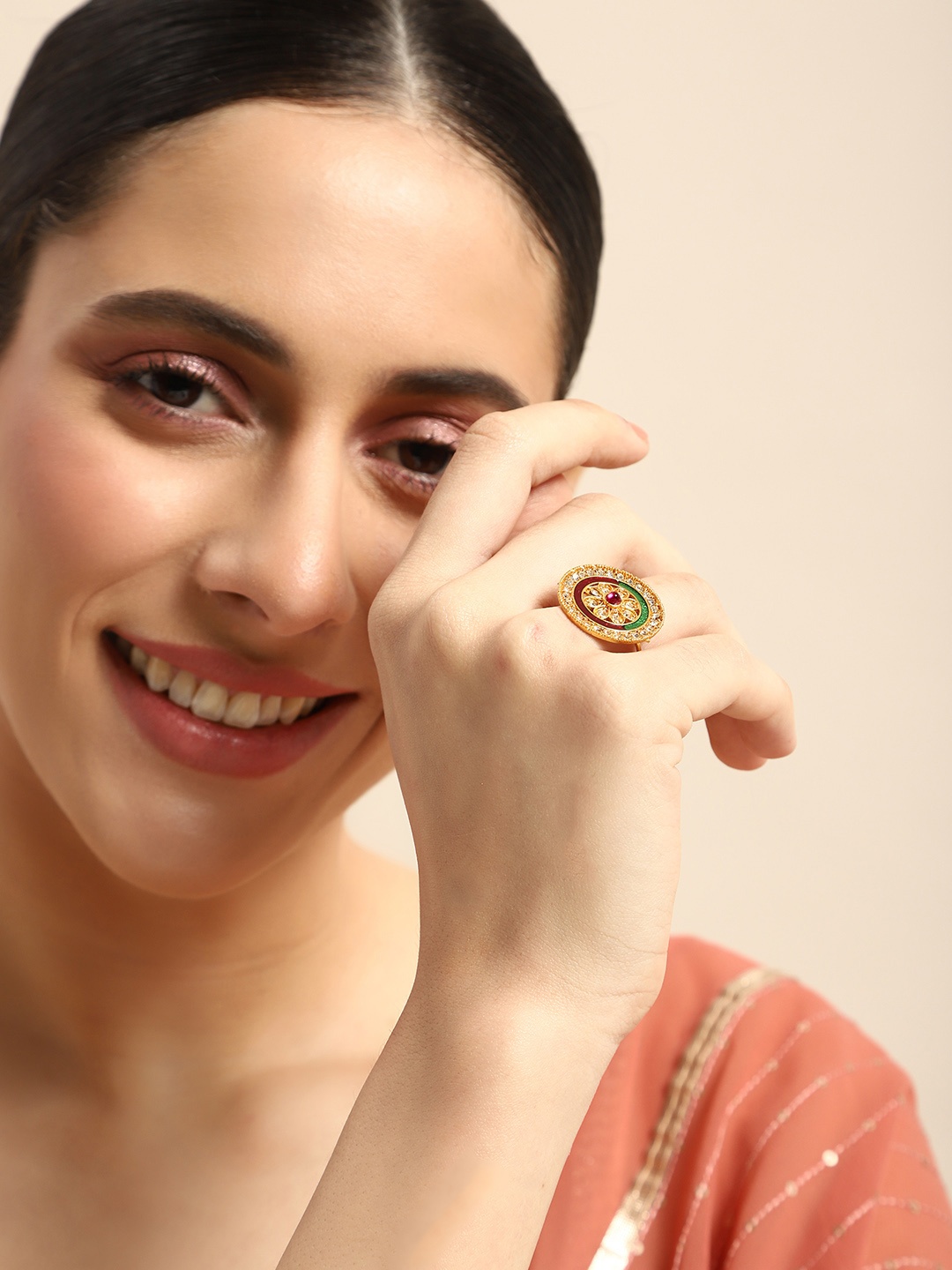 

Anouk Embellished & Enamelled Adjustable Finger Ring, Red