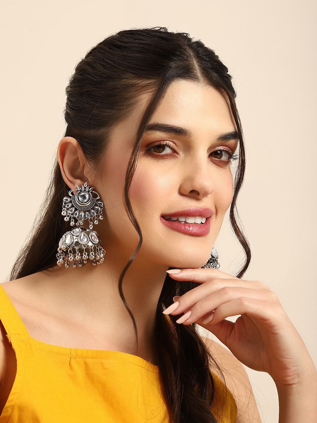 

Anouk Kundan Dome Shaped Jhumka Earrings, Silver