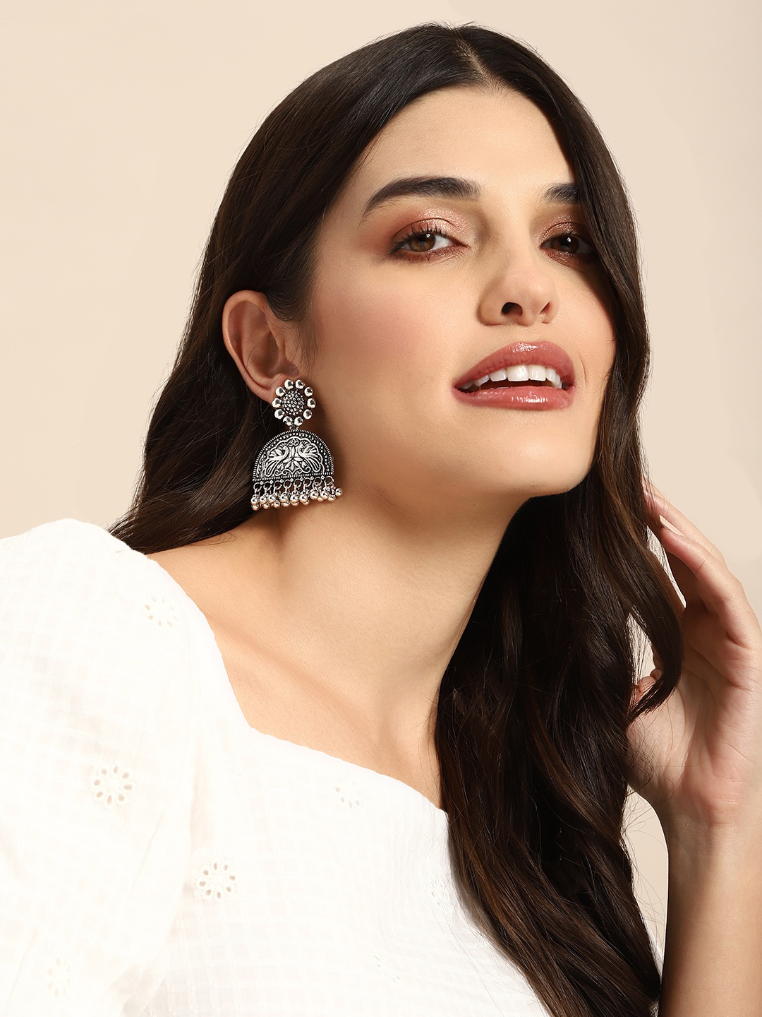 

Anouk Silver-Toned Oxidised Drop Earrings