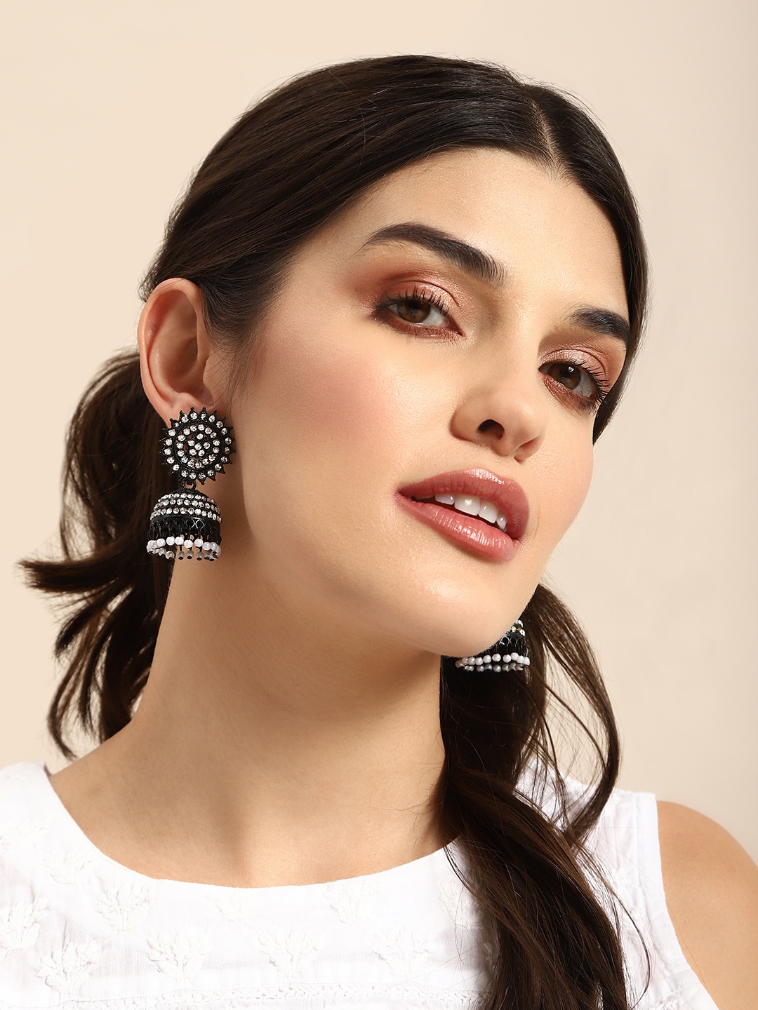 

Anouk Embellished Dome Shaped Jhumkas, Black