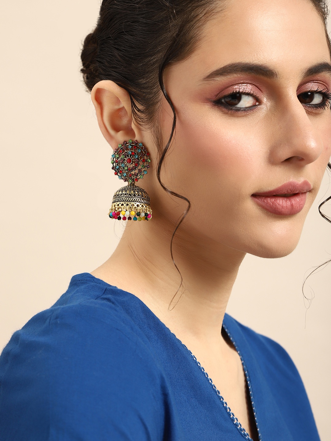 

Anouk Dome Shaped Jhumka Earrings, Multi