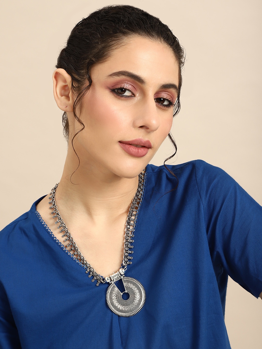 

Anouk Oxidised Circular Design Necklace, Silver