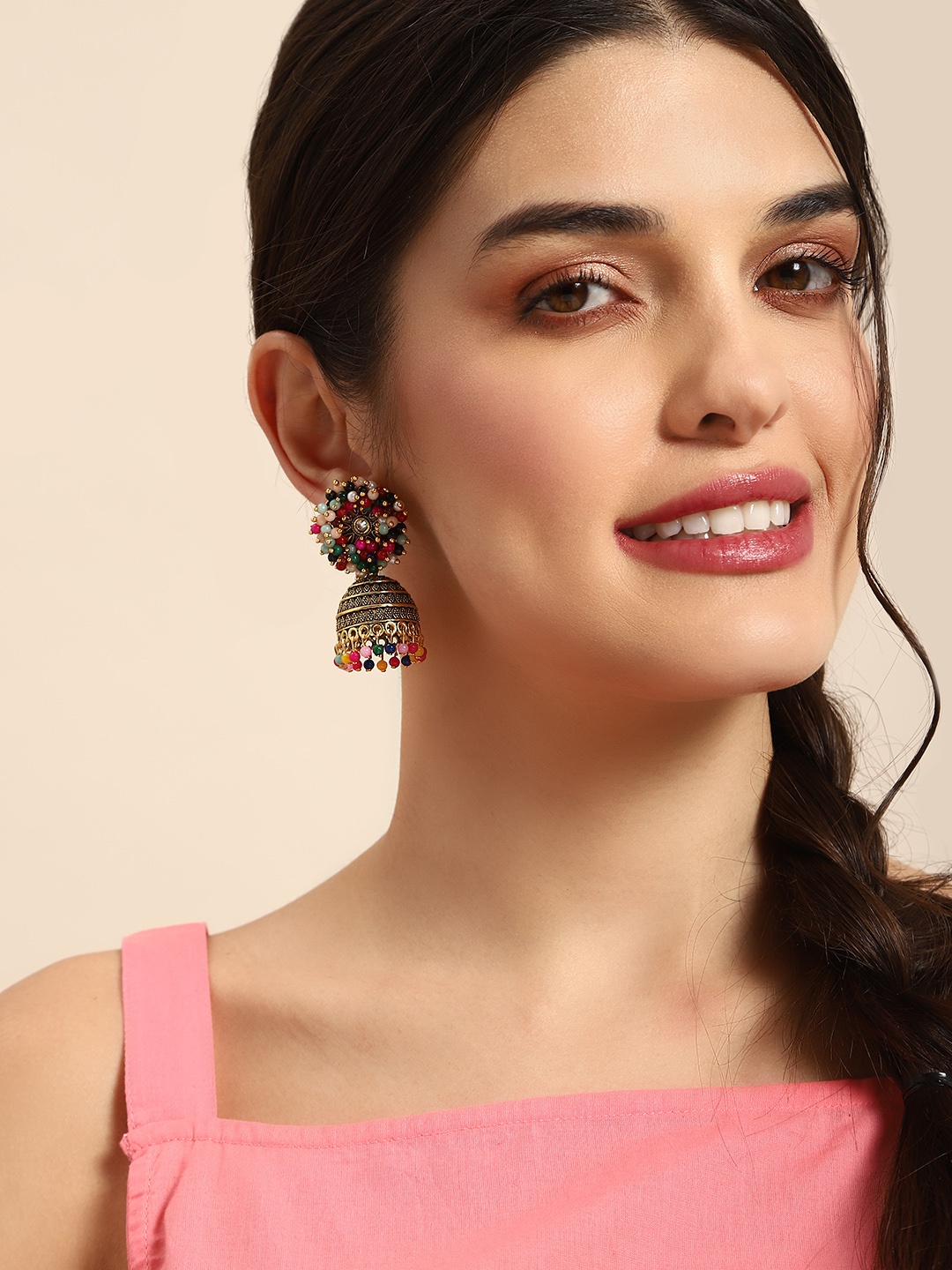 

Anouk Beaded Dome Shaped Jhumka Earrings, Multi