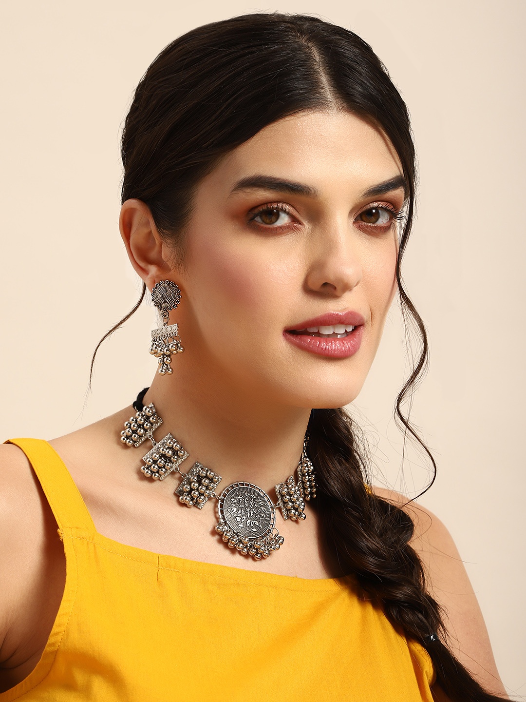 

Anouk Oxidised Necklace & Earring Jewellery Set, Silver