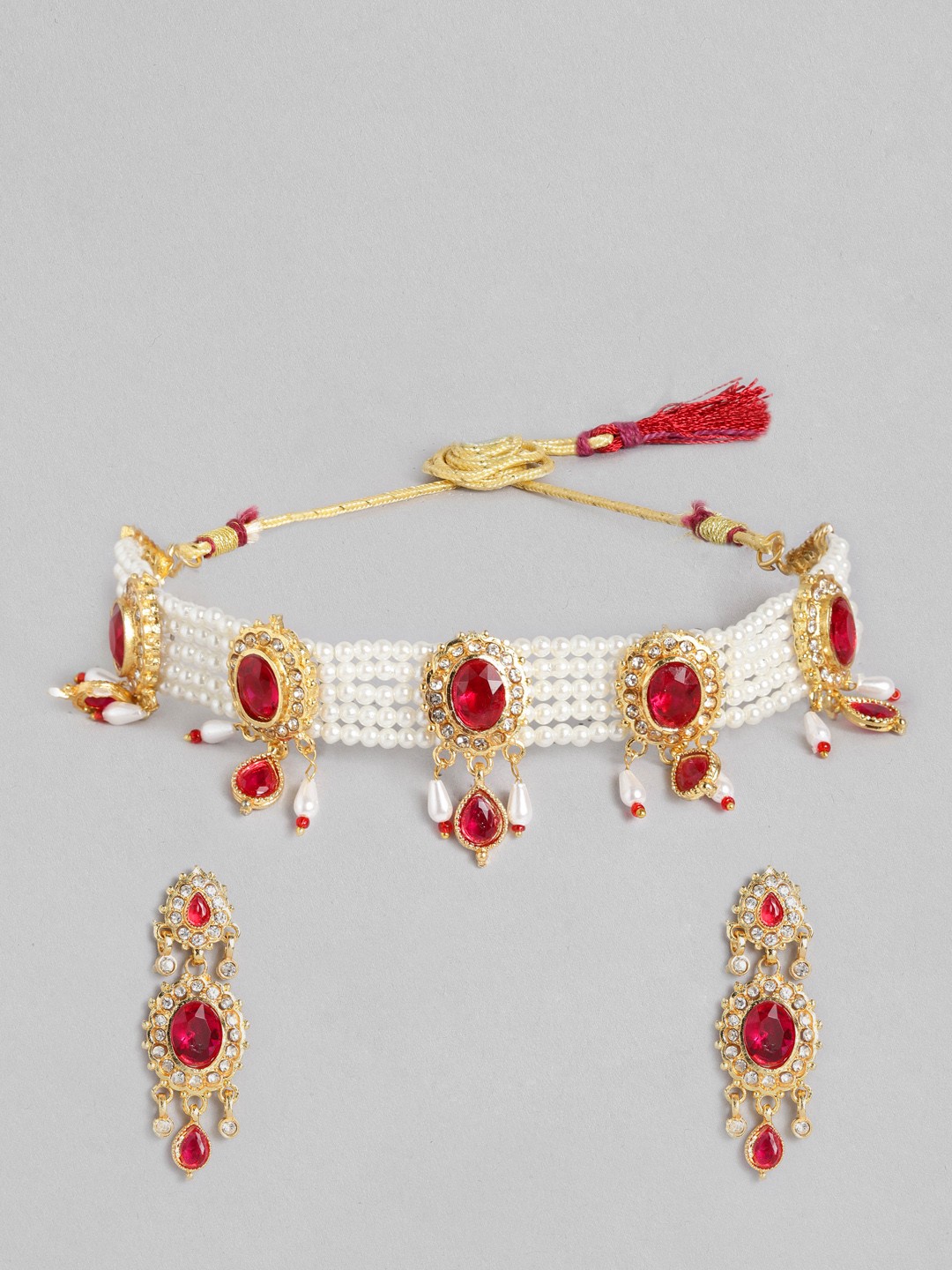 

Anouk Stone-Studded & Beaded Choker Jewellery Set, White