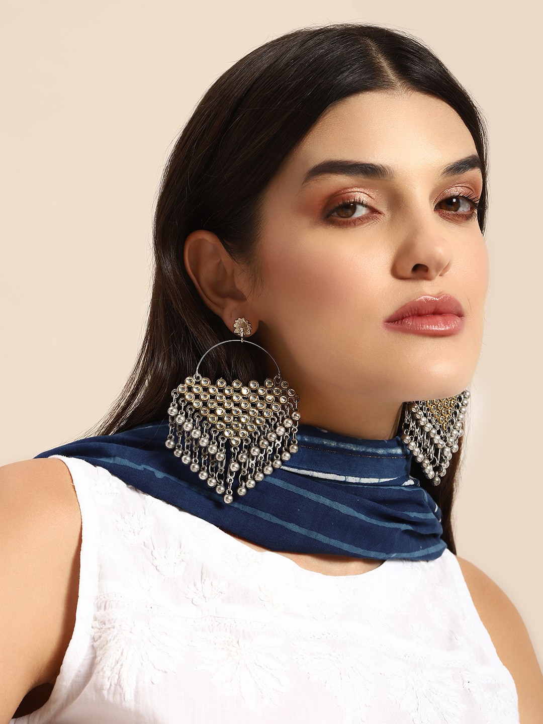 

Anouk Kundan Geometric Design Drop Earrings, Silver