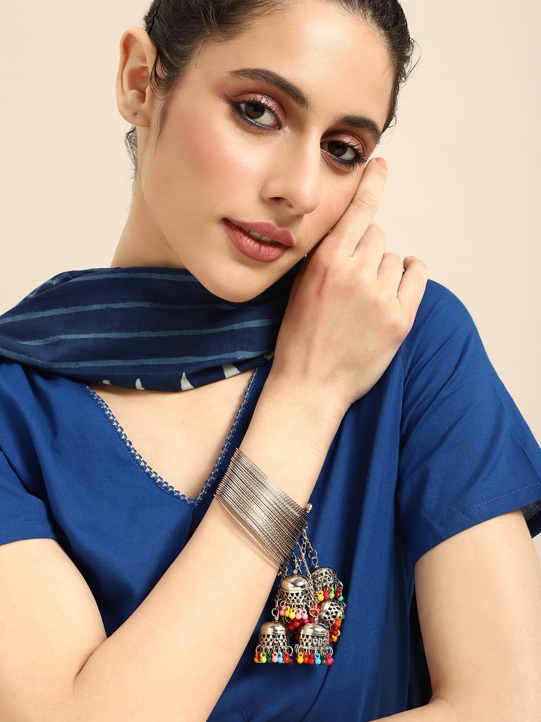

Anouk Beaded Bangle with Latkan, Silver