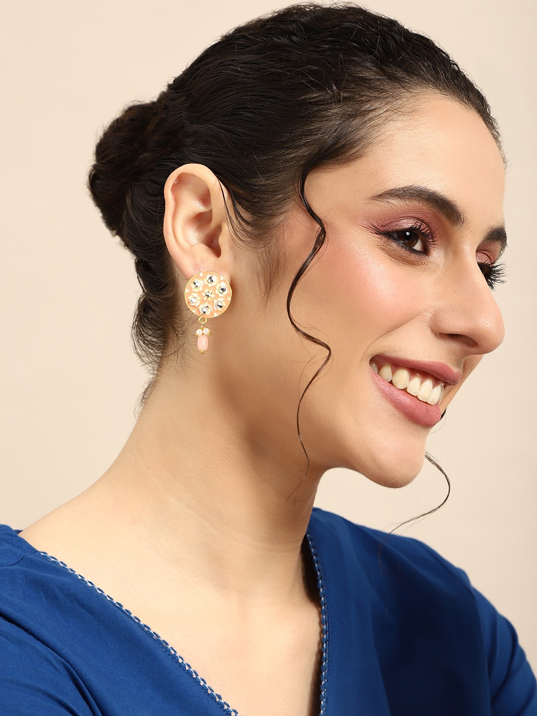 

Anouk Enameled Circular Drop Earrings, Peach