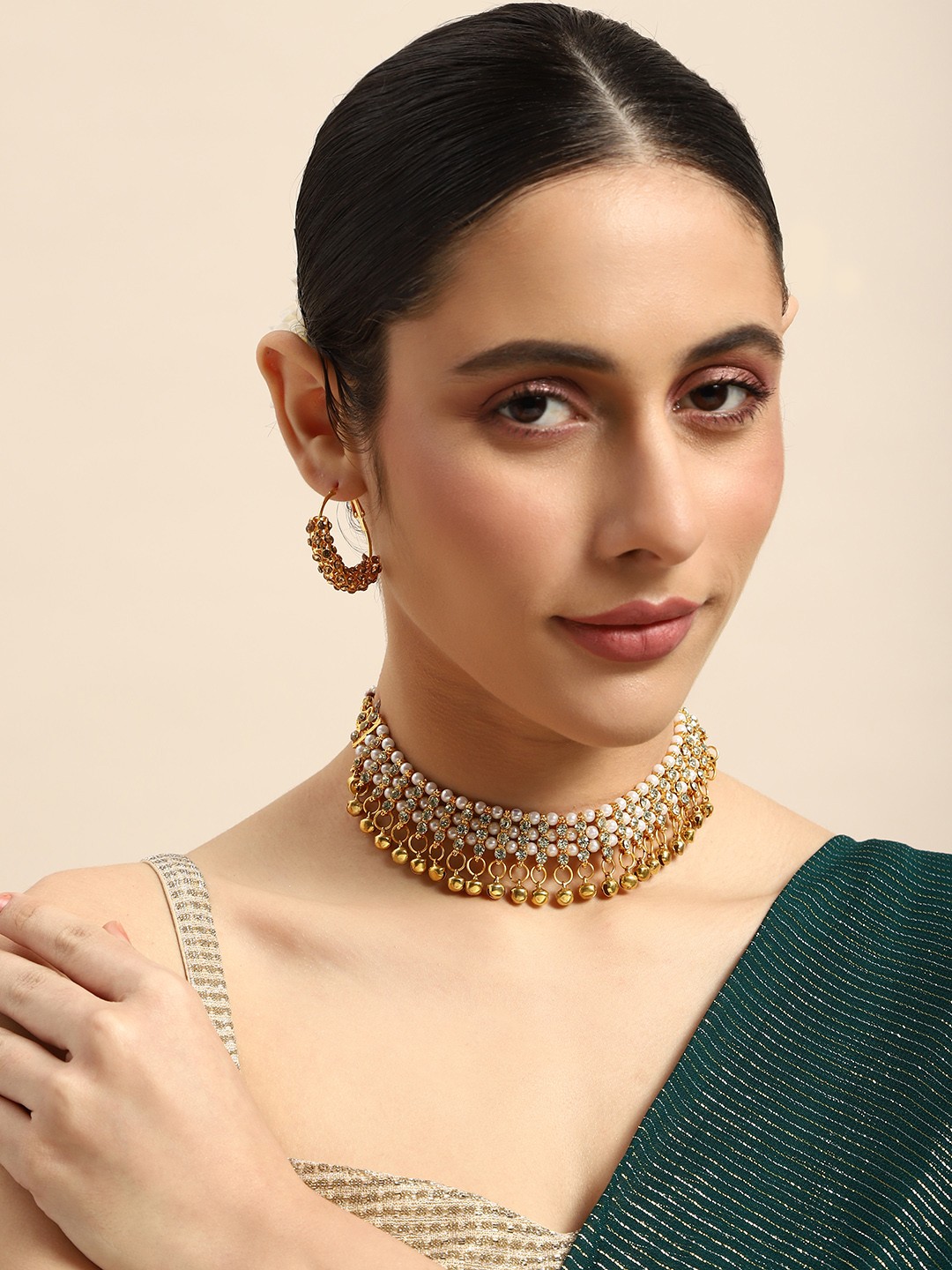

Anouk Stone-Studded & Beaded Embellished Choker Jewellery Set, Gold