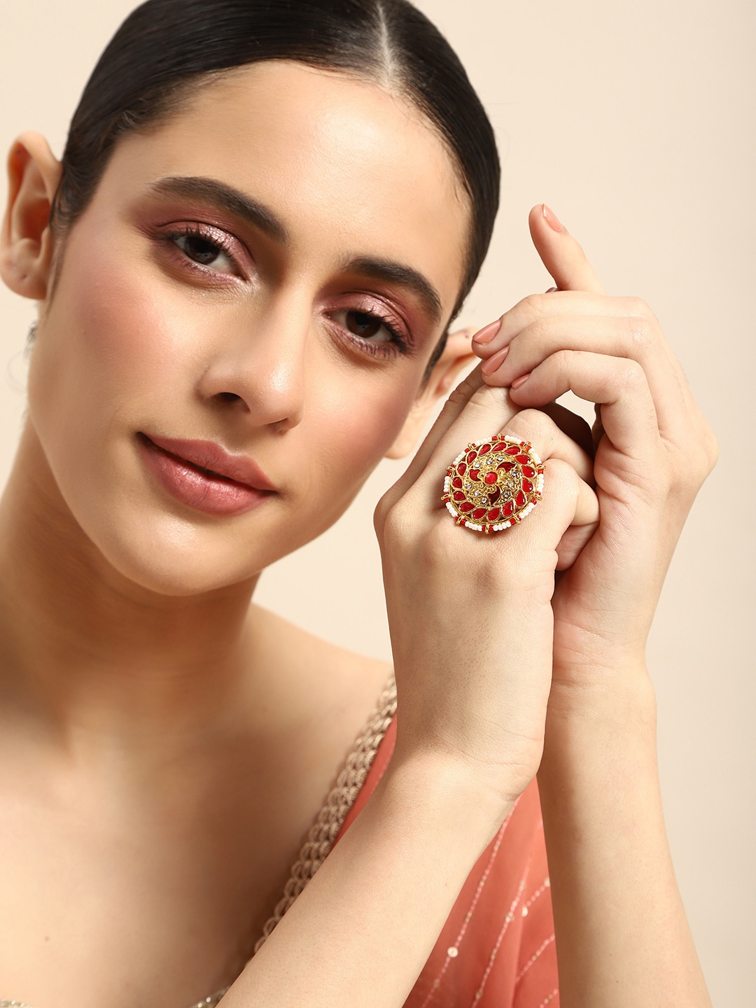 

Anouk Embellished Adjustable Finger Ring, Red