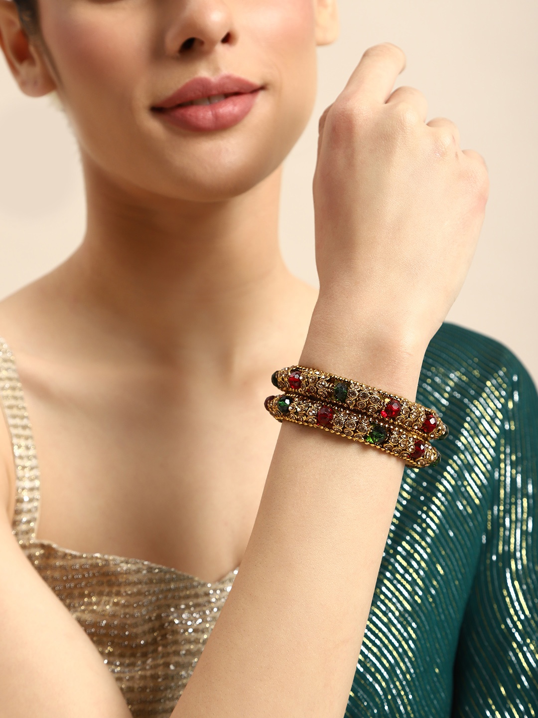 

Anouk Set Of 2 Stone Studded Bangles, Gold