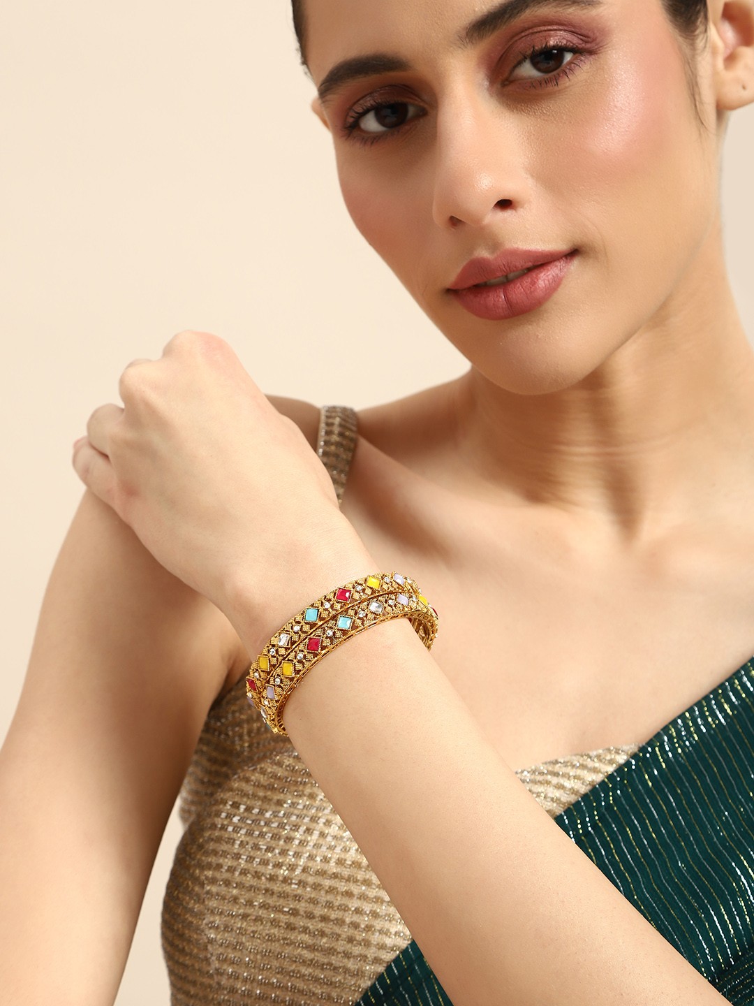 

Anouk Set Of 2 Stone Studded Bangles, Gold