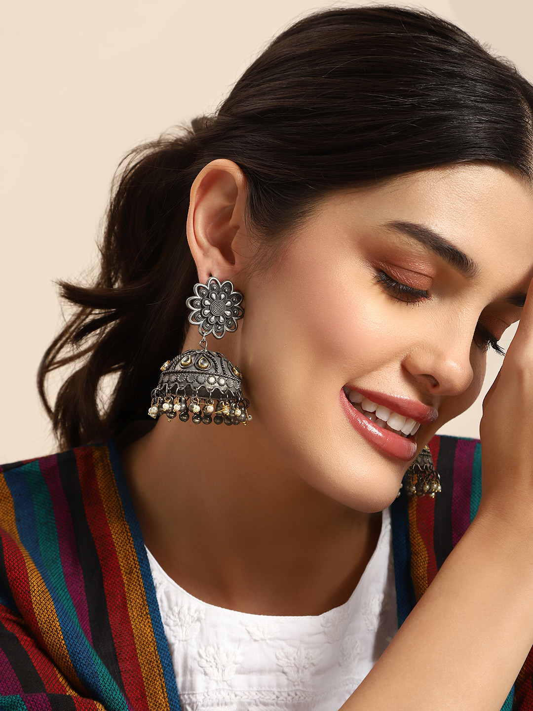 

Anouk Embellished Dome Shaped Jhumkas, Silver
