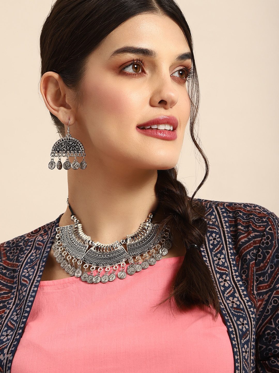 

Anouk Oxidised Necklace & Earring Jewellery Set, Silver