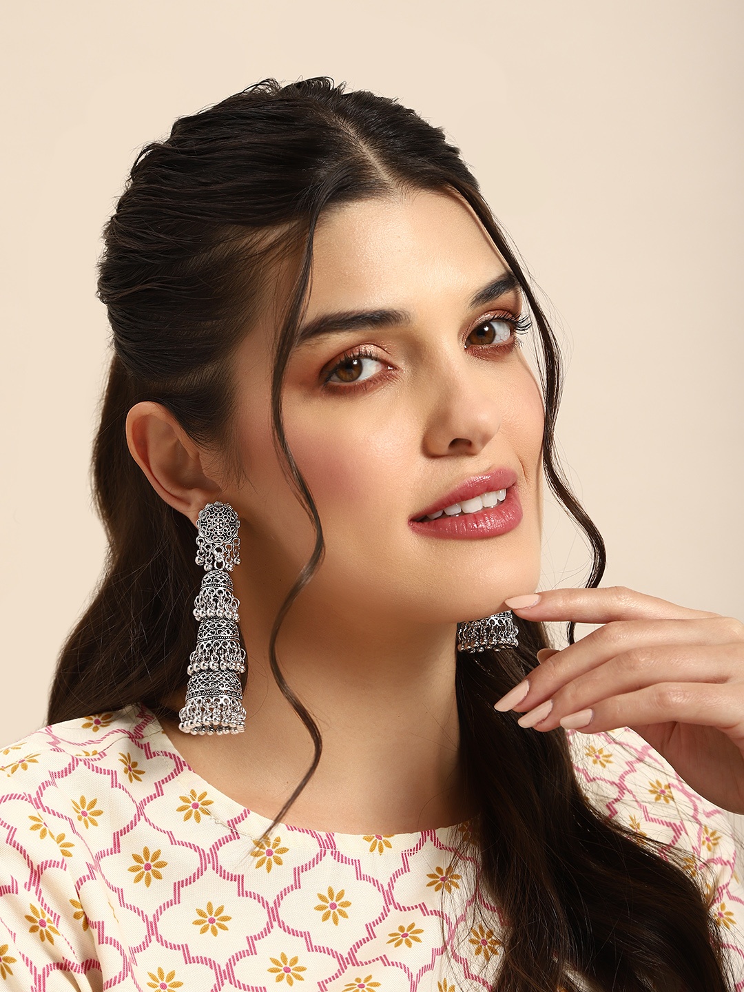 

Anouk Oxidised Dome Shaped Jhumkas Earrings, Silver