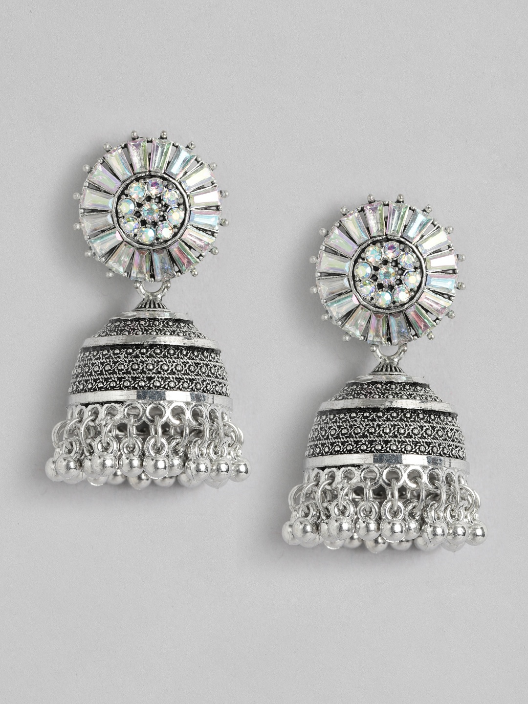 

Anouk Stone Studded Dome Shaped Jhumka Earrings, Silver