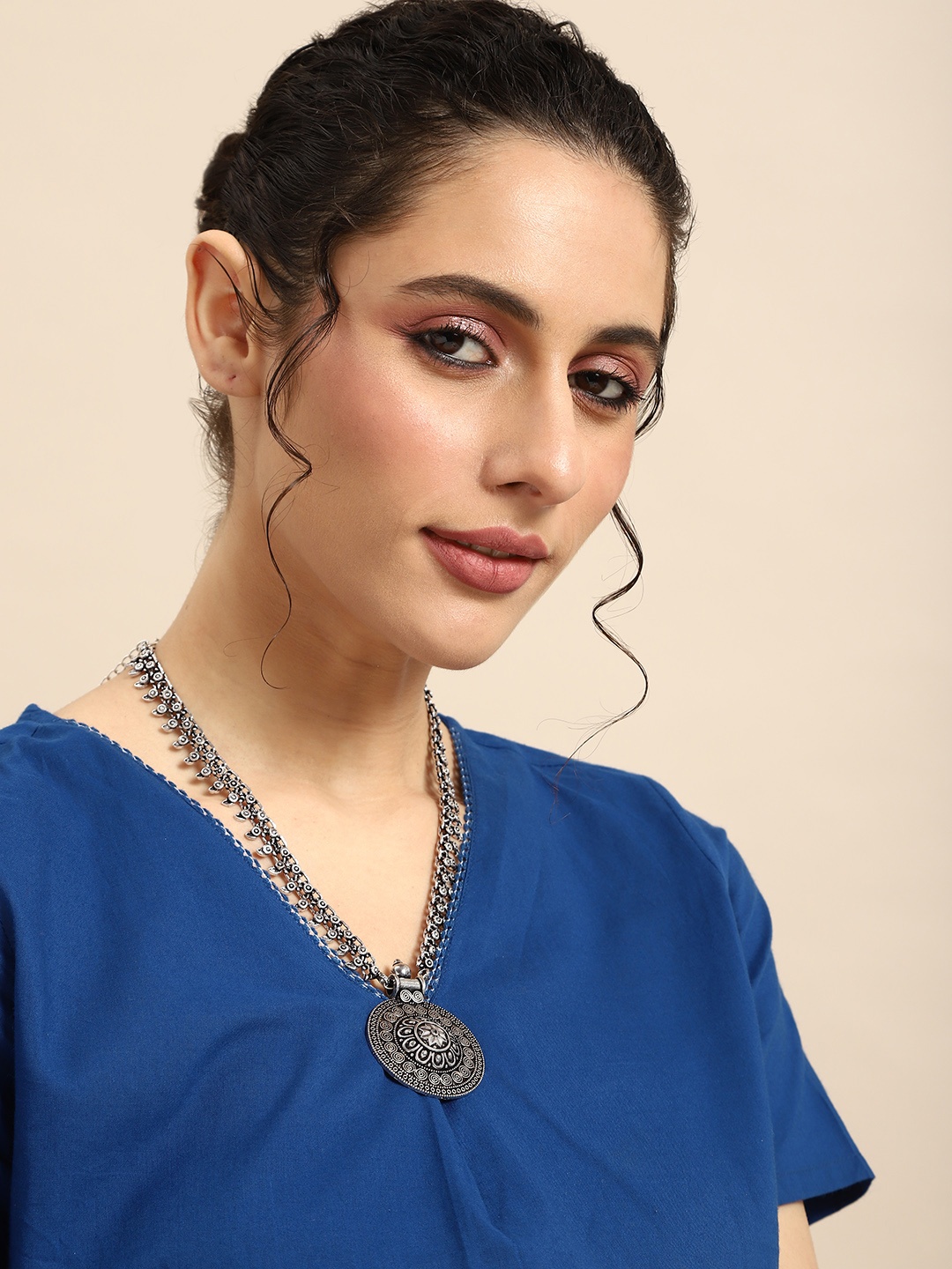 

Anouk Oxidised Circular Design Necklace, Silver