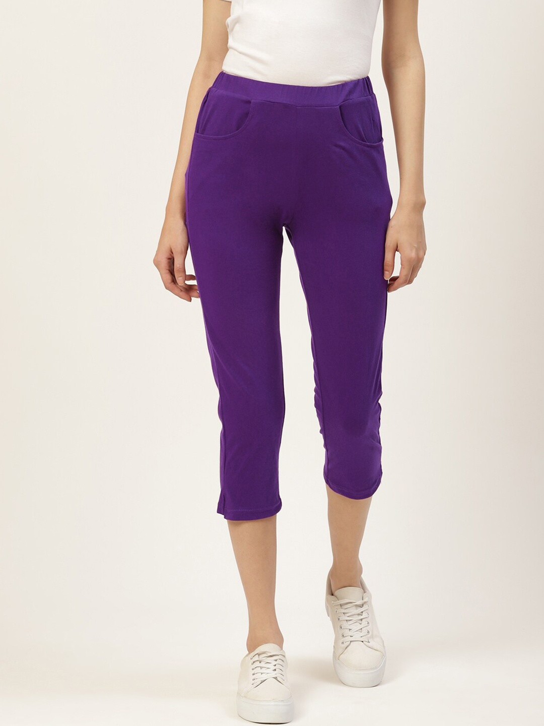 

BRINNS Women Pure Cotton Capris, Purple