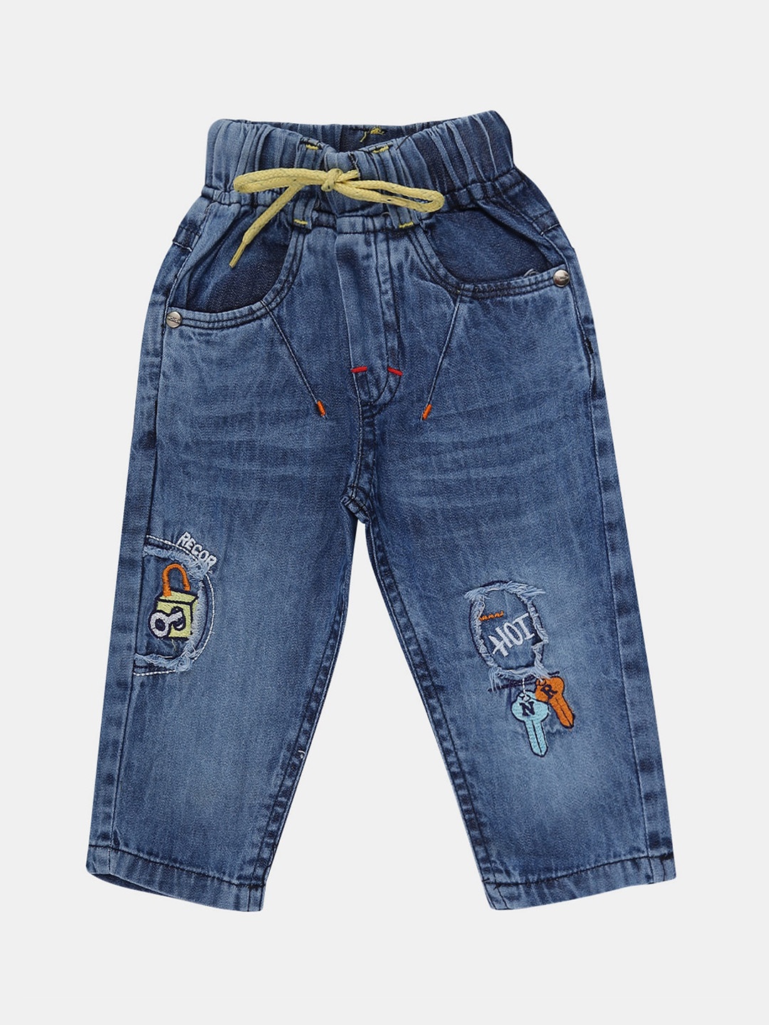 

V-Mart Kids Classic Mildly Distressed Light Fade Cotton Jeans, Blue