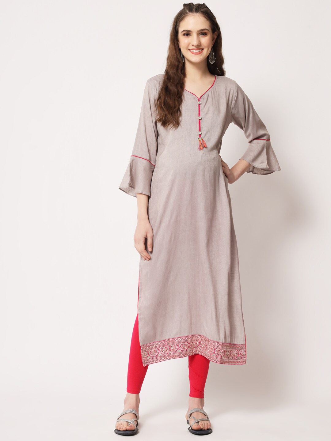 

Aujjessa Women Bell Sleeves Maternity Kurta, Grey