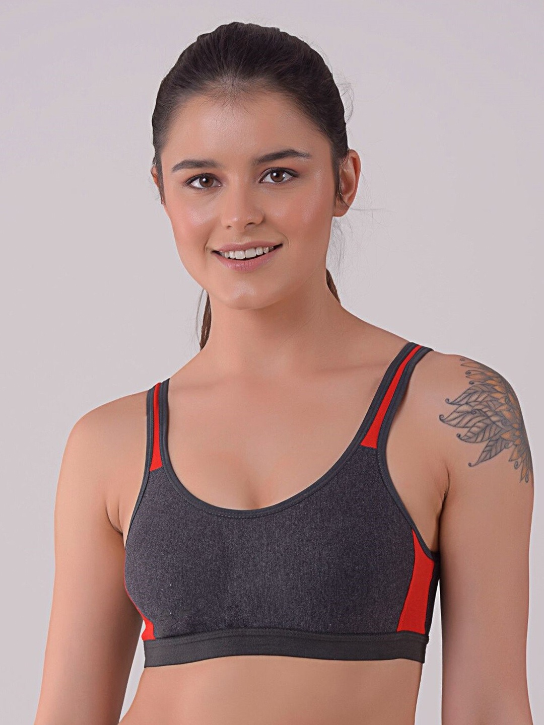 

Apraa & Parma Colourblocked Non Padded Sports Bra, Charcoal